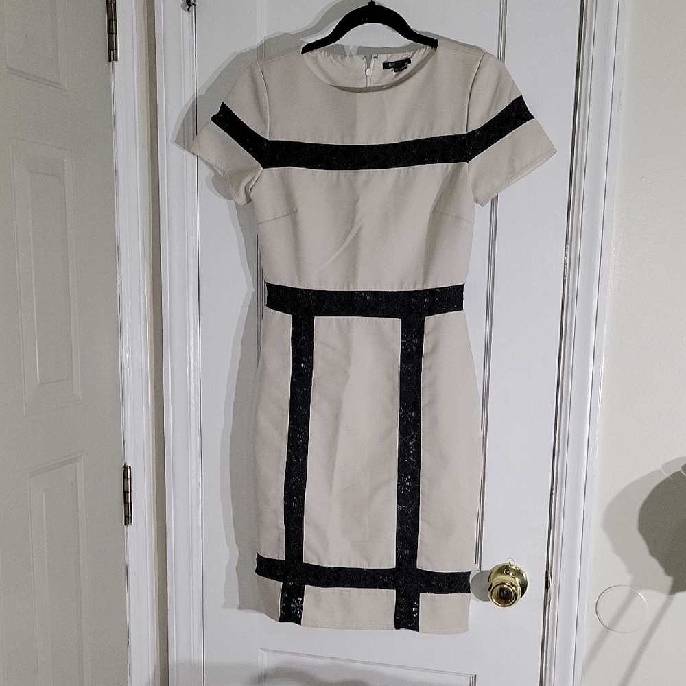 RAOUL Black and Cream Dress WITH BLACK LACE INSET SZ 8